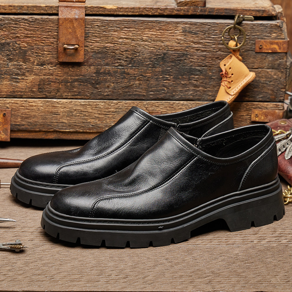男士男款皮鞋休闲皮鞋套脚厚底时尚低帮百搭真皮圆头皮鞋潮鞋E261,流行男鞋,休闲皮鞋,淘宝优惠券,粉丝福利购,淘宝优惠卷