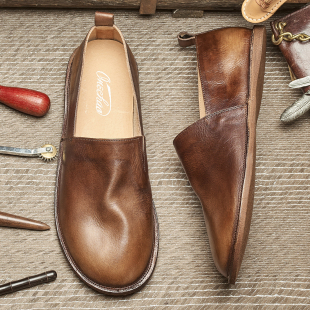 皮鞋 原手工缝制真皮乐福鞋 百搭舒适软底一脚蹬懒人E25 男士 渔夫鞋