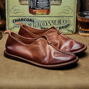 透气牛皮底渔夫鞋 高端国风水洗马皮乐福鞋 轻便时尚 夏季 E269 男士