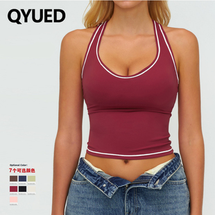 欧美性感撞色跨境瑜伽背心女工字美背磨毛防震运动背心跑步健身衣