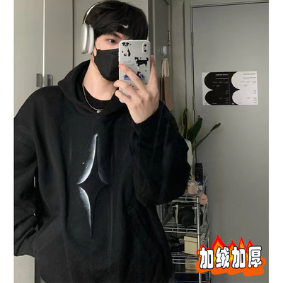 立体十字架纯棉卫衣美式连帽男