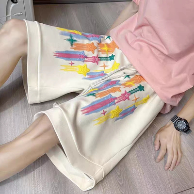 发泡星星短裤男夏季潮流重磅裤子