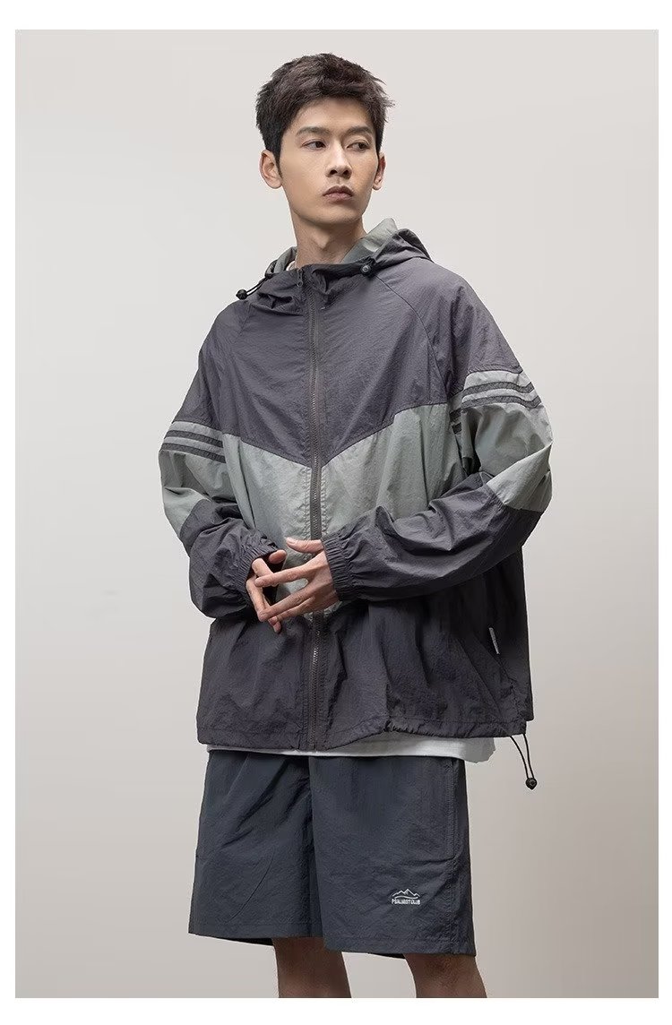 夏季薄款防晒衣服男女日系复古拼接潮牌防紫外线长袖速干运动上衣