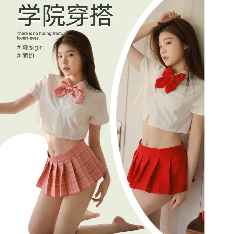 日系学院风jk制服套装性感纯欲风内衣无内衬百褶裙校园20cm超短裙