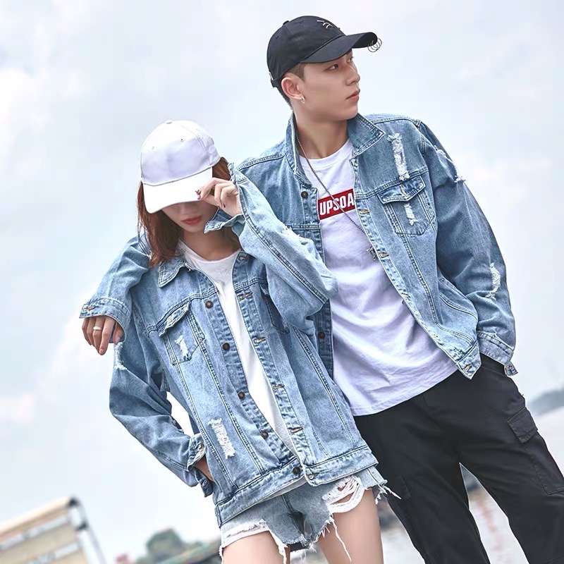 新款破洞牛仔外套男情侣装帅气