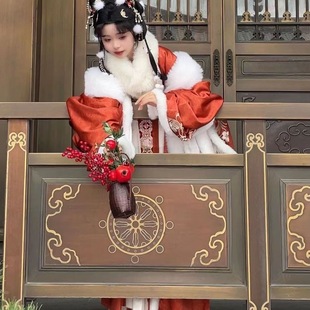 出租冬季唐制汉服山海记小郡主唐风毛绒齐胸超仙古风加厚破裙大袖