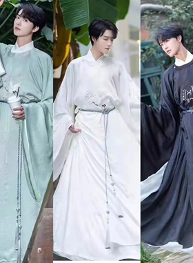 出租汉服男宋制圆领袍男款绿色年会演出服七夕晚会表演古装出租