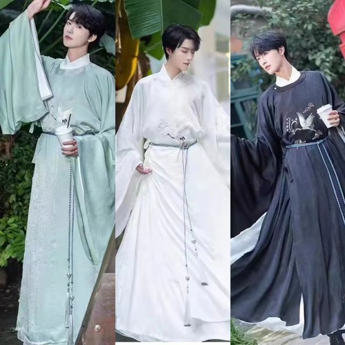 出租汉服男宋制圆领袍男款绿色年会演出服七夕晚会表演古装出租