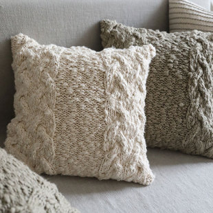 弋采侘寂风手工编织麻花全棉仿羊绒沙发卧室装饰方抱枕靠垫腰枕套