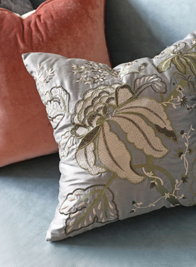 清仓样板房中式复古样板房民宿沙发床上绣花装饰方靠垫抱枕套靠枕