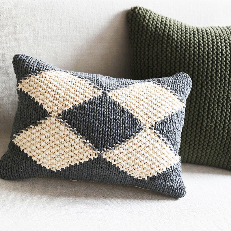 弋采侘寂风简约民宿样板房手工编织黑白菱形方靠垫抱枕方枕腰枕套