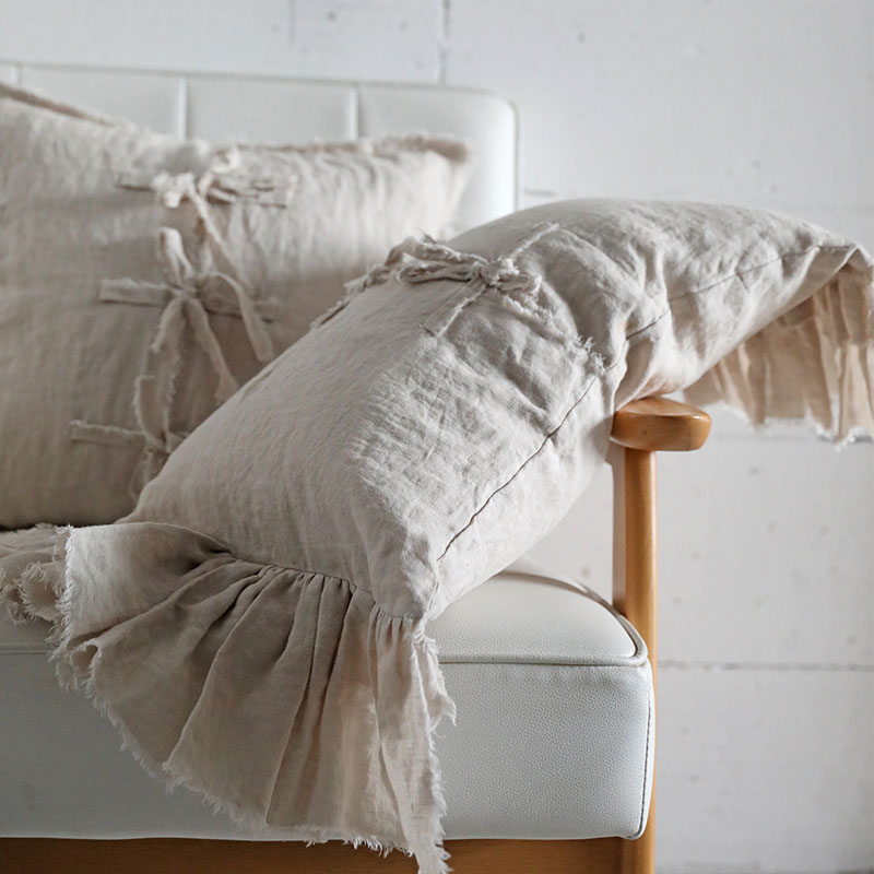 弋采原创风荷叶边亚麻透气靠垫