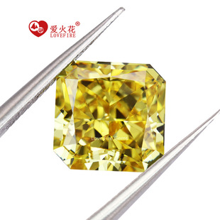 正方倒角艳彩黄机切5A冰花切立方氧化锆石黄钻戒指耳环美甲diy
