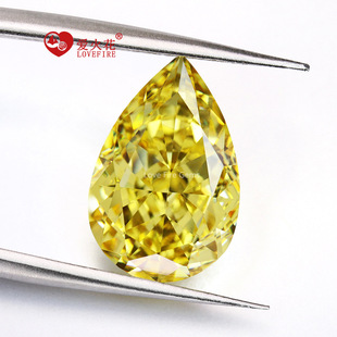 梨形艳彩黄机切5A冰花切水滴形碎冰花CZ裸石黄钻戒指吊坠镶嵌美甲