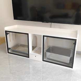 实木板猫砂柜家用防带砂胖猫多猫厕所超大半封闭式猫砂盆柜可定制