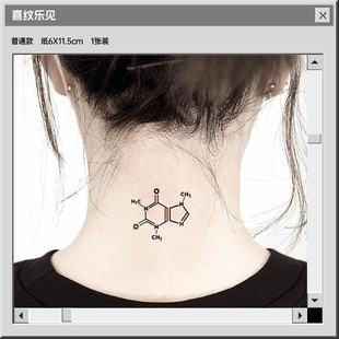 喜纹乐见:咖啡因化学分子式ins黑色图案文艺男女防水纹身贴画