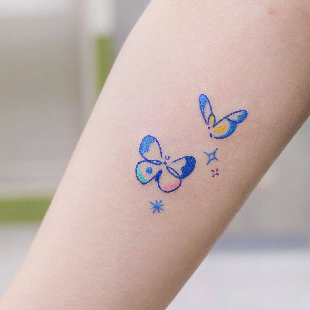 喜纹乐见:卡通抽象彩色蝴蝶可爱图案女生ins风防水花臂纹身贴