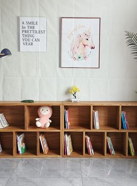 老榆木书架落地书柜收纳柜原木格子榫卯置物架靠墙展示柜自由组合