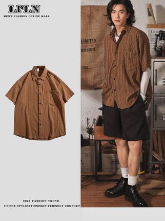 Lpln Japanese Retro Niche Design Drapey Short-Sleeve Shirt Men's Trendy Brand Ethnic Style Casual Men's Half-Sleeve Shirt