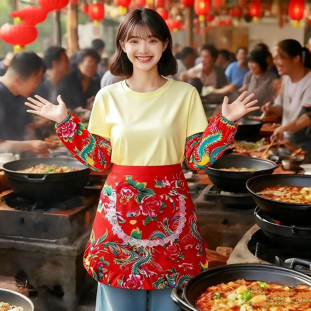 大花布半身围裙厨房家用