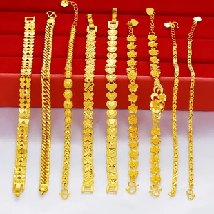 越南沙金手链女玫瑰花蝴蝶仿真黄金1:1镀厚金手饰仿沙金手链女款