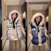 AMER 美式 复古双面穿工艺拼接设计摇粒绒棉服外套马甲