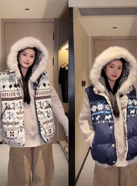 AMER 美式复古双面穿工艺拼接设计摇粒绒棉服外套马甲