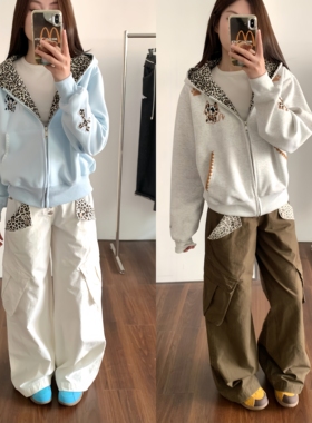 “珠帆竹节棉豹纹工装”AMER 国潮美式复古设计水洗百搭工装裤