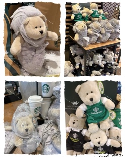 现货新加坡星巴克鱼尾狮小熊STARBUCKS本土版围裙鱼尾狮小熊公仔