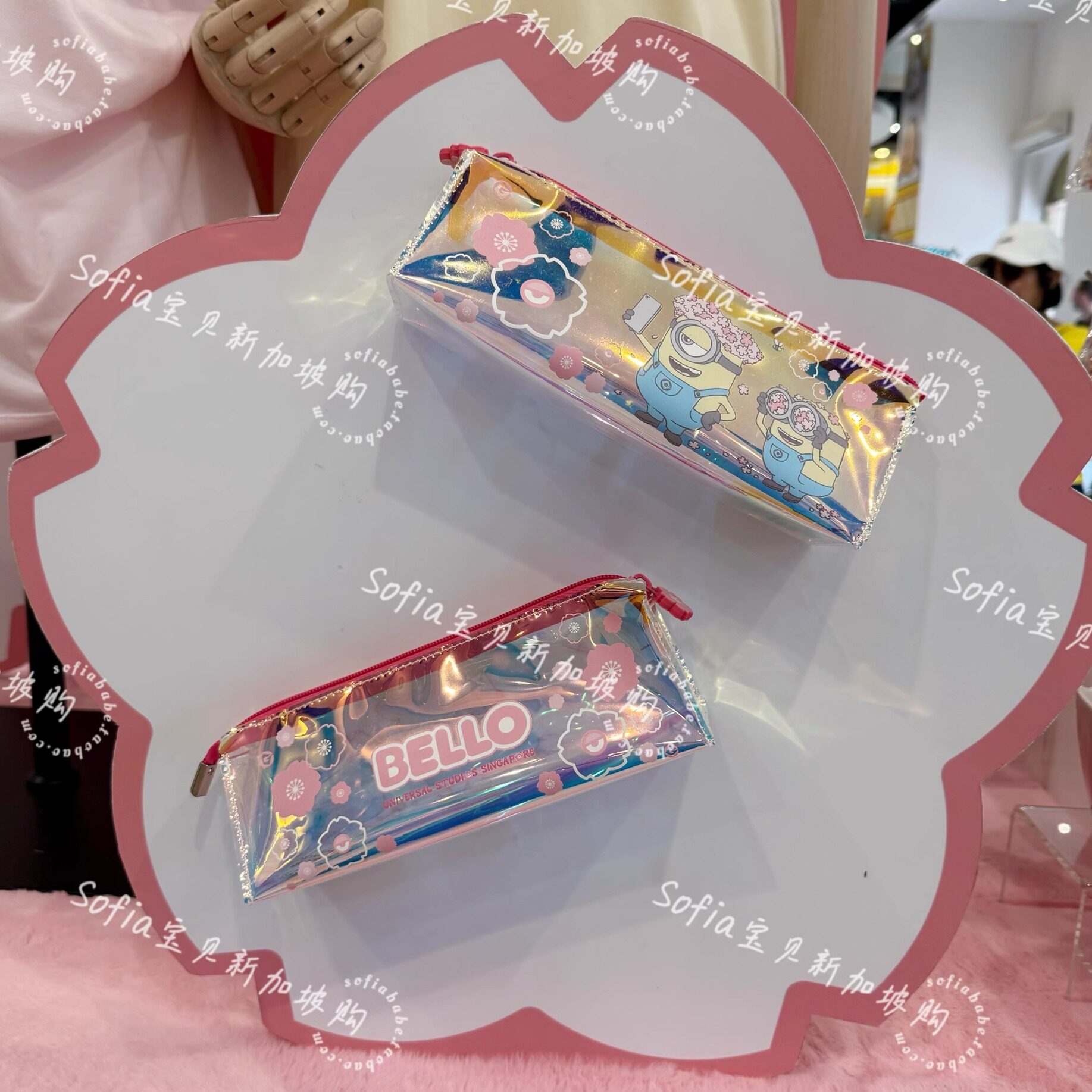 现货新加坡环球影城旅游纪念品小黄人限定花花文具软胶笔袋收纳袋