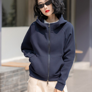 春秋薄款开衫连帽拉链卫衣外套女秋季2025新款女装重磅纯色上衣潮