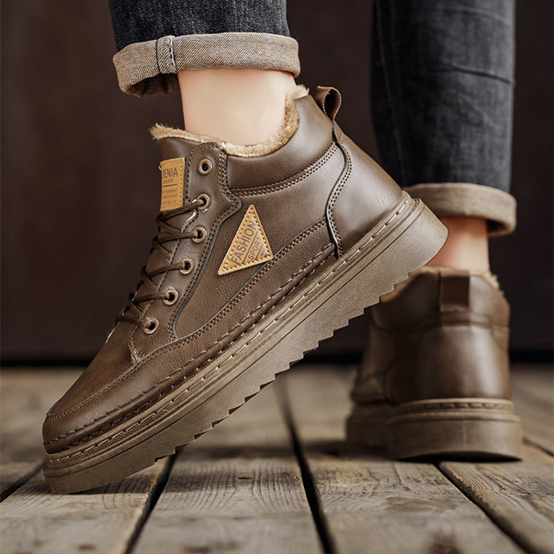 皮面保暖加厚棉鞋低帮马丁靴