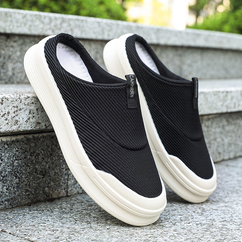 2025年秋季新款透气半拖鞋港风潮鞋帆布鞋包头拖无后跟休闲男鞋子,流行男鞋,包头拖,淘宝优惠券,粉丝福利购,淘宝优惠卷