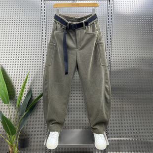 男美式 宽松腰带设计直筒裤 休闲弯刀裤 痞帅运动卫裤 春季 阔腿裤 新款
