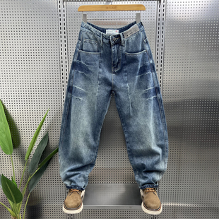 男英伦潮流痞帅宽松直筒百搭弯刀裤 潮牌直插兜牛仔裤 新款 2025秋季