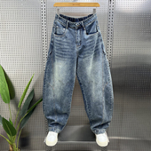 宽松复古痞帅弯刀裤 美式 子 2025秋季 新款 做旧设计感直筒牛仔裤 男士