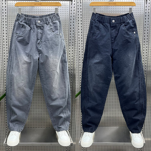 条纹复古水洗休闲裤男2025夏季新款潮流百搭宽松直筒裤显瘦阔腿裤