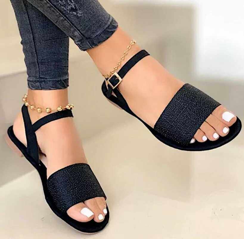 跨境外贸款2021年夏季新品平底40-43大码扣带休闲凉鞋女Sandals,女鞋,时装凉鞋,淘宝优惠券,粉丝福利购,淘宝优惠卷