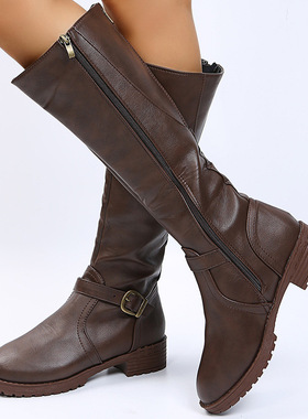 ladies winter pu leather flat boots for women long shoes