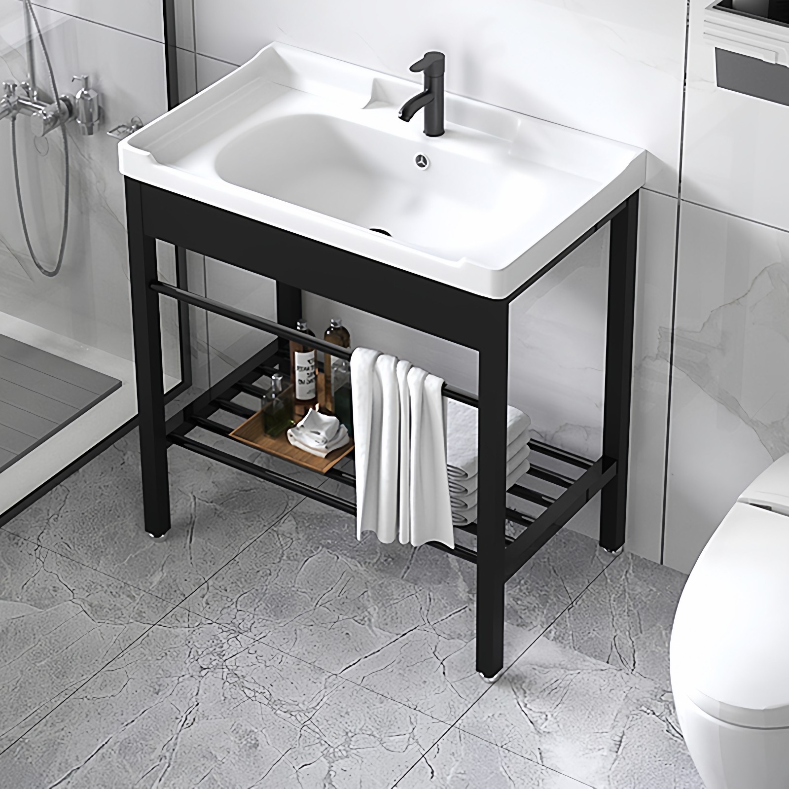 阳台落地式洗手盆简易支架浴室卫生间一体陶瓷洗面台盆洗脸盆手池,家装主材,盆、台一体成型式台盆,淘宝优惠券,粉丝福利购,淘宝优惠卷