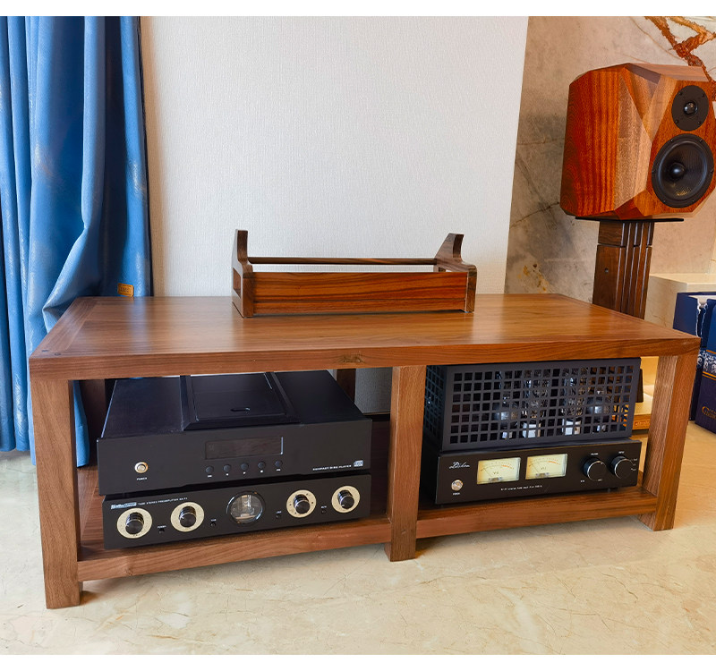 爵士精装一二三四双层功放架胆机胡桃木色黑胶减震柜榫卯HiFi机柜