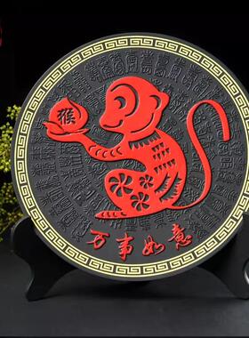 金乌炭雕乔迁礼品万事如意猴盘