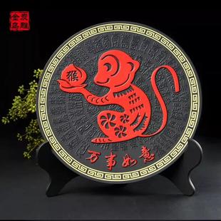 金乌炭雕万事如意猴盘客厅展柜居家创意摆件乔迁新居礼品搬家礼物