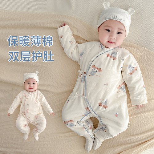 夹棉薄棉保暖婴儿连体衣春秋冬季