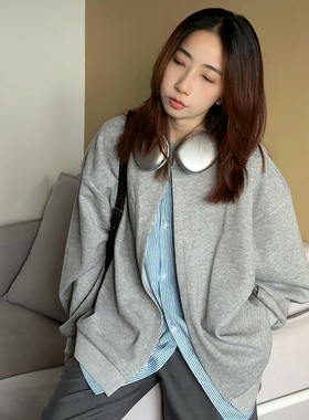 假两件卫衣女秋冬2024新款韩版宽松圆领设计感无帽衬衫拼接上衣潮