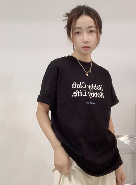 短袖t恤女2023年新款圆领字母印花纯棉体恤上衣百搭宽松半袖ins潮