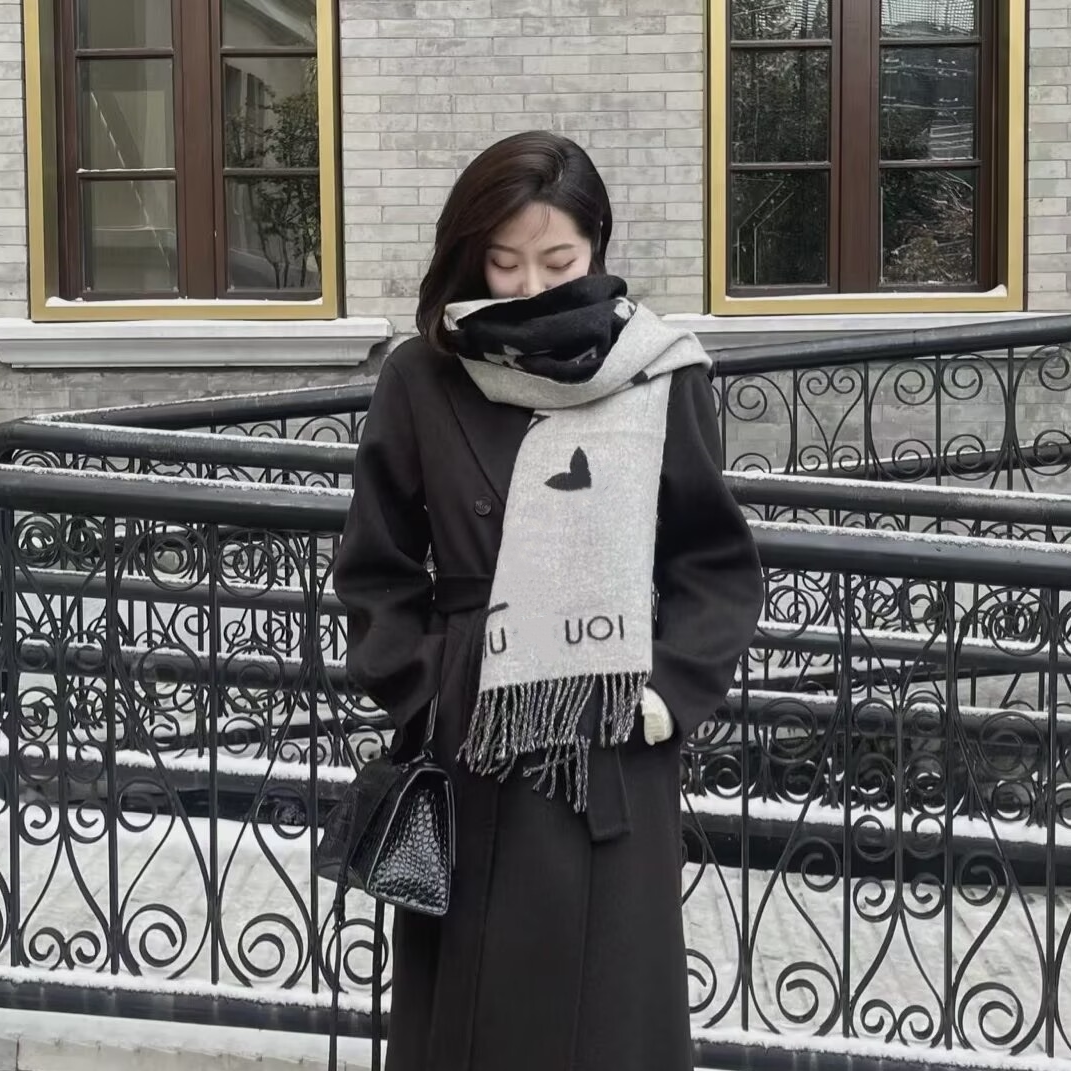 2026新款双面羊绒围巾女100纯羊毛披肩两用秋冬季大牌围脖黑灰色