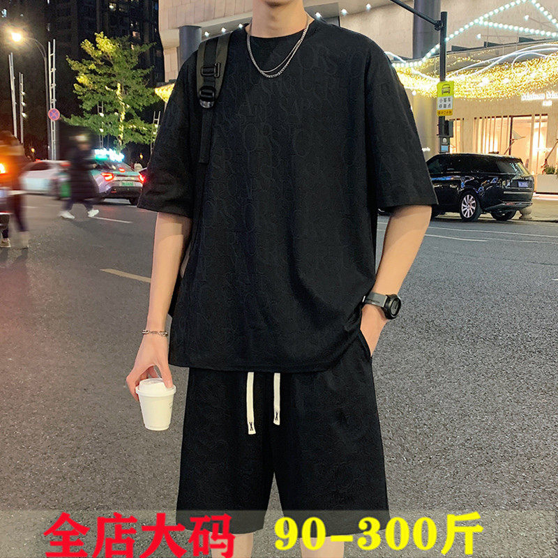 休闲运动套装男夏季新款大码短袖短裤学生两件套宽松潮流一套搭配