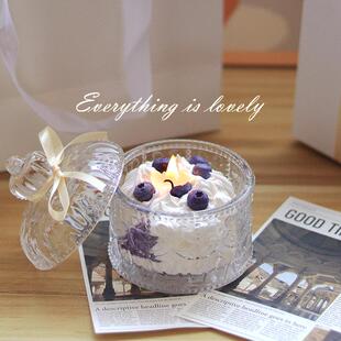 法式高颜值玻璃罐蓝莓蛋糕《莓烦恼》香薰蜡烛香氛摆件伴手小礼物
