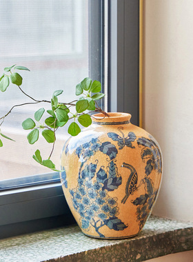 新中式黄色青花陶瓷花器插花瓶